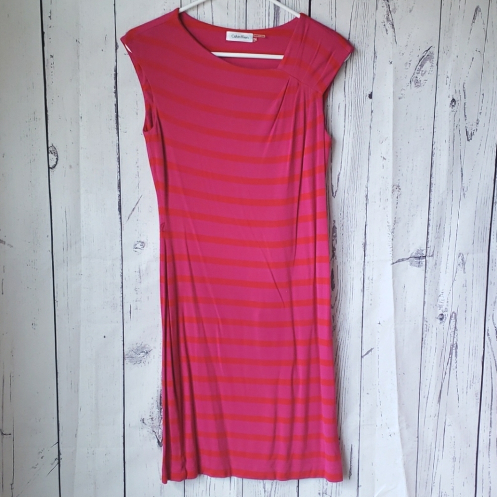 Clavin Klein jersey colorblock striped midi dress